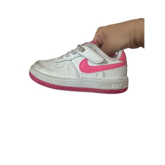 Nike Kids White Laser Fuchsia Force 1 Low EasyOn Shoes Size 9C - Picture 5 of 9